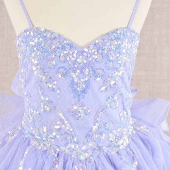 NEW TEA LENGTH MESH DRESS FOR KIDS EMBROIDERED WITH SEQUINS AND RIBBON GL GK106 - Picture 5 of 12